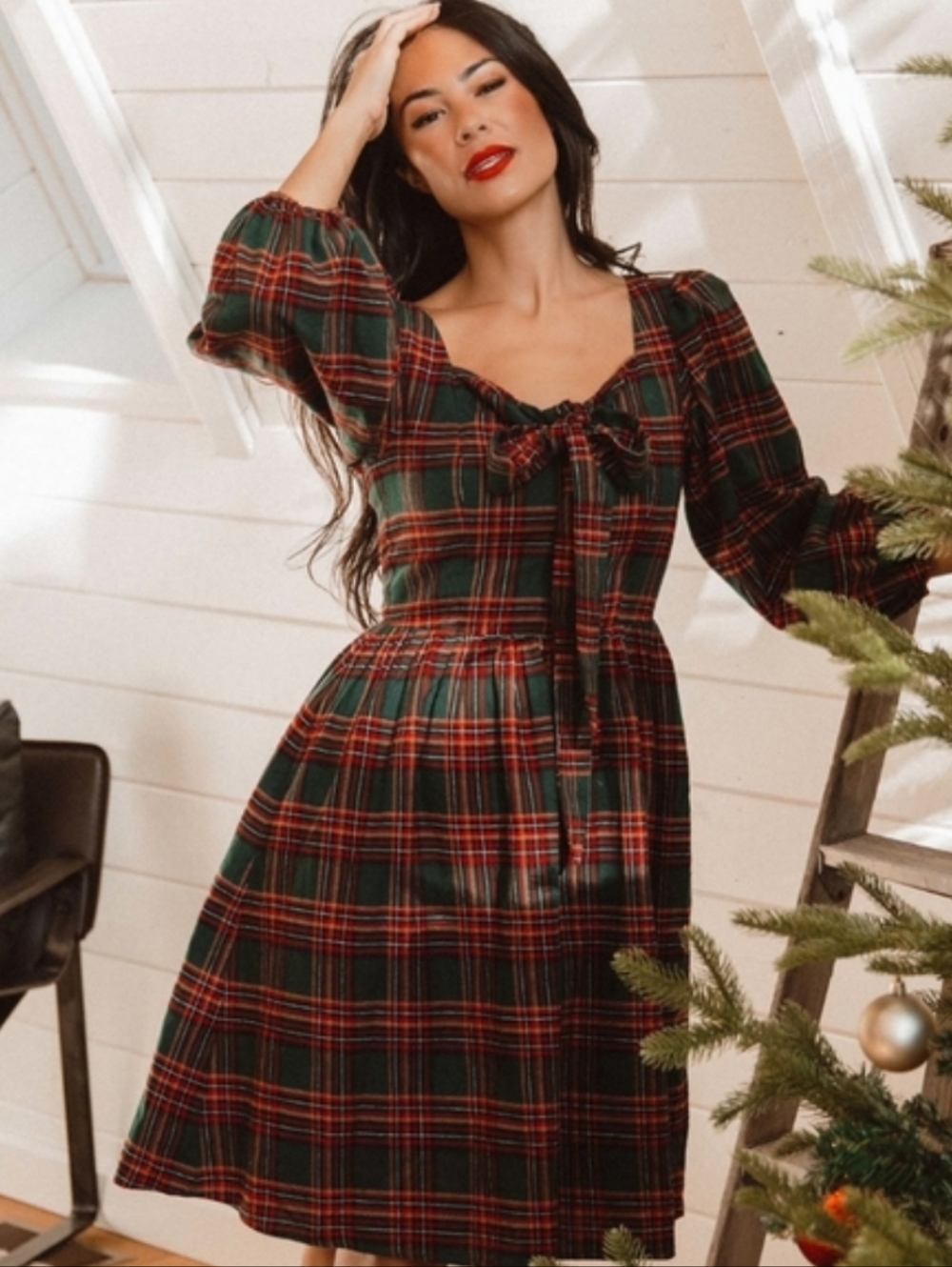Ivy City Margo Plaid Mini Dress Red Green Smocked Holiday Cottagecore Size S NWT